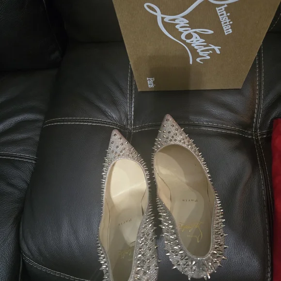 Christian Louboutin Blush Crystal & Spike Pointed-Toe Pumps - Picture 6 of 7